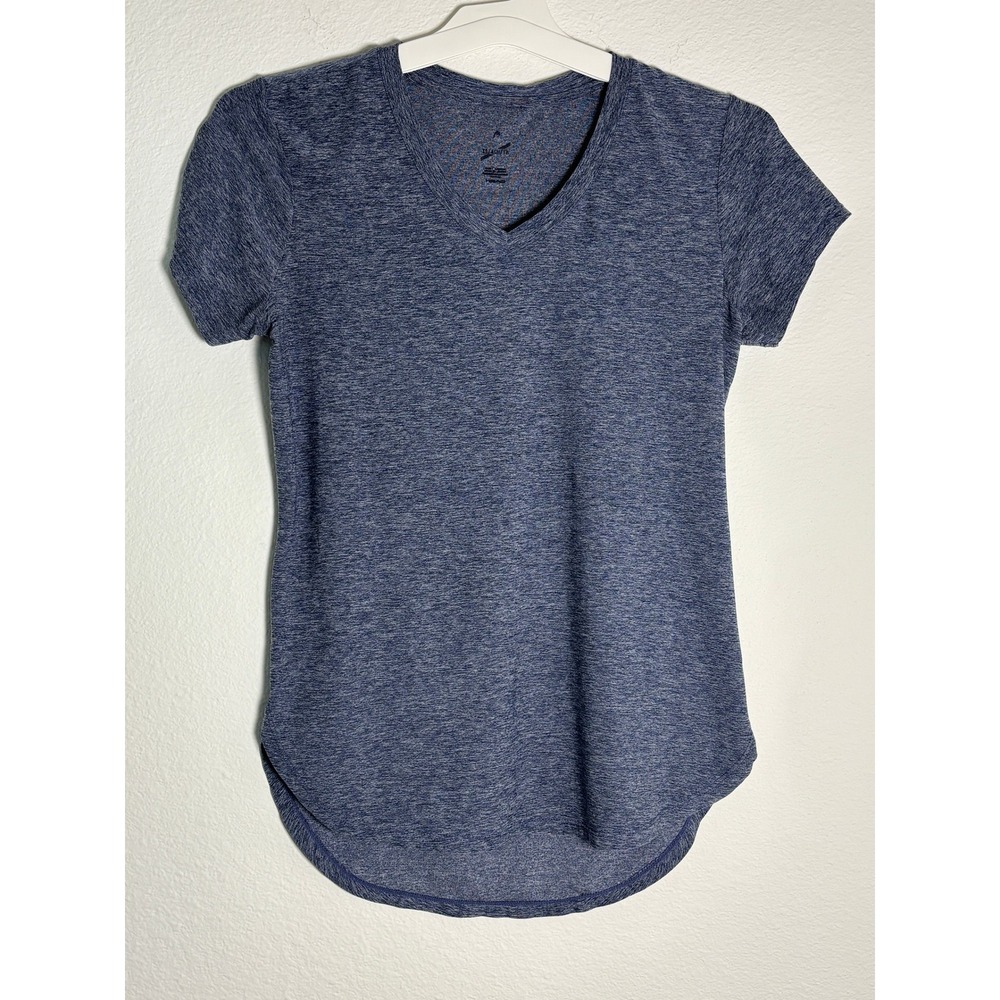 HEAD Womens Blue Heathered‎ V-Neck Athletic T-Shirt Space Dye Workout Top XS